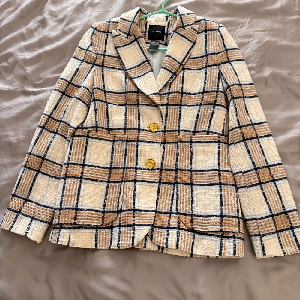 Smythe Tan and Cream Plaid Blazer
